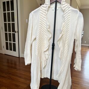 LOFT Cream Ruffle Cardigan